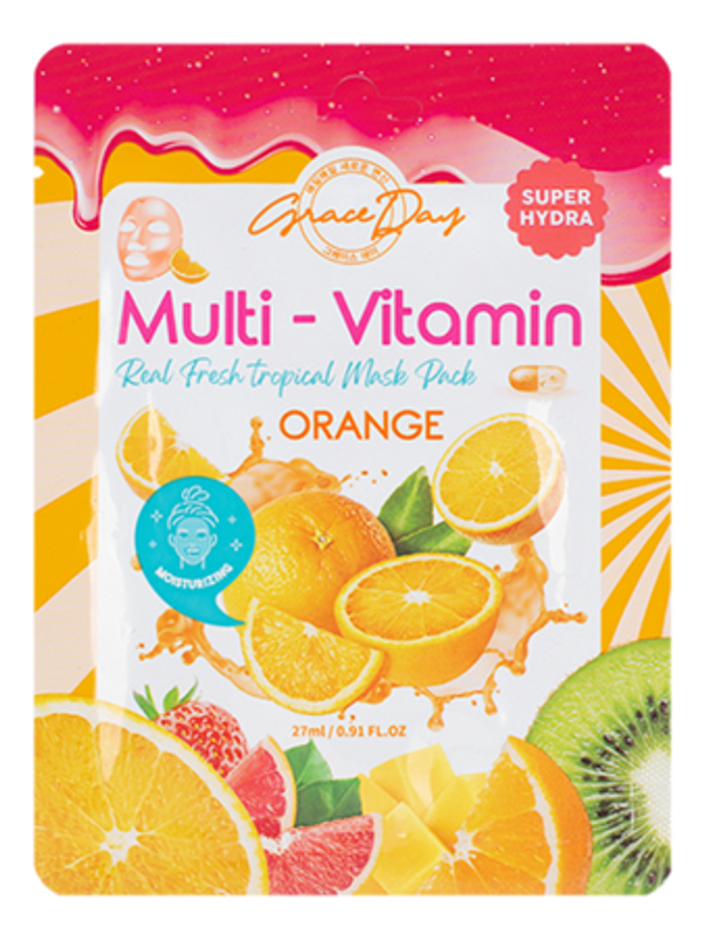 Grace Day Тканевая Маска Multi-Vitamin Real Fresh Tropical Mask Pack 27Ml Orange 1 Шт