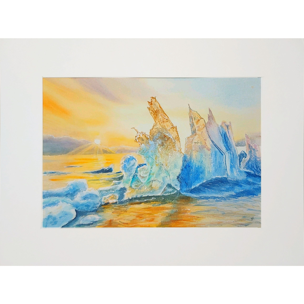 Картина авторская акварельная в паспарту 30х40 см на стену для интерьера "Лед".