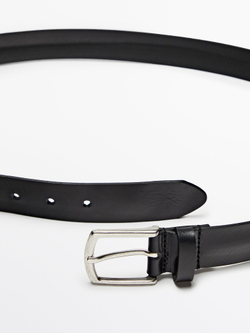 Massimo Dutti Кожаный ремень с эффектом потертости, черный