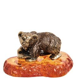 Народные промыслы AM-1598 Фигурка «Медведь с рыбой» (латунь, янтарь)