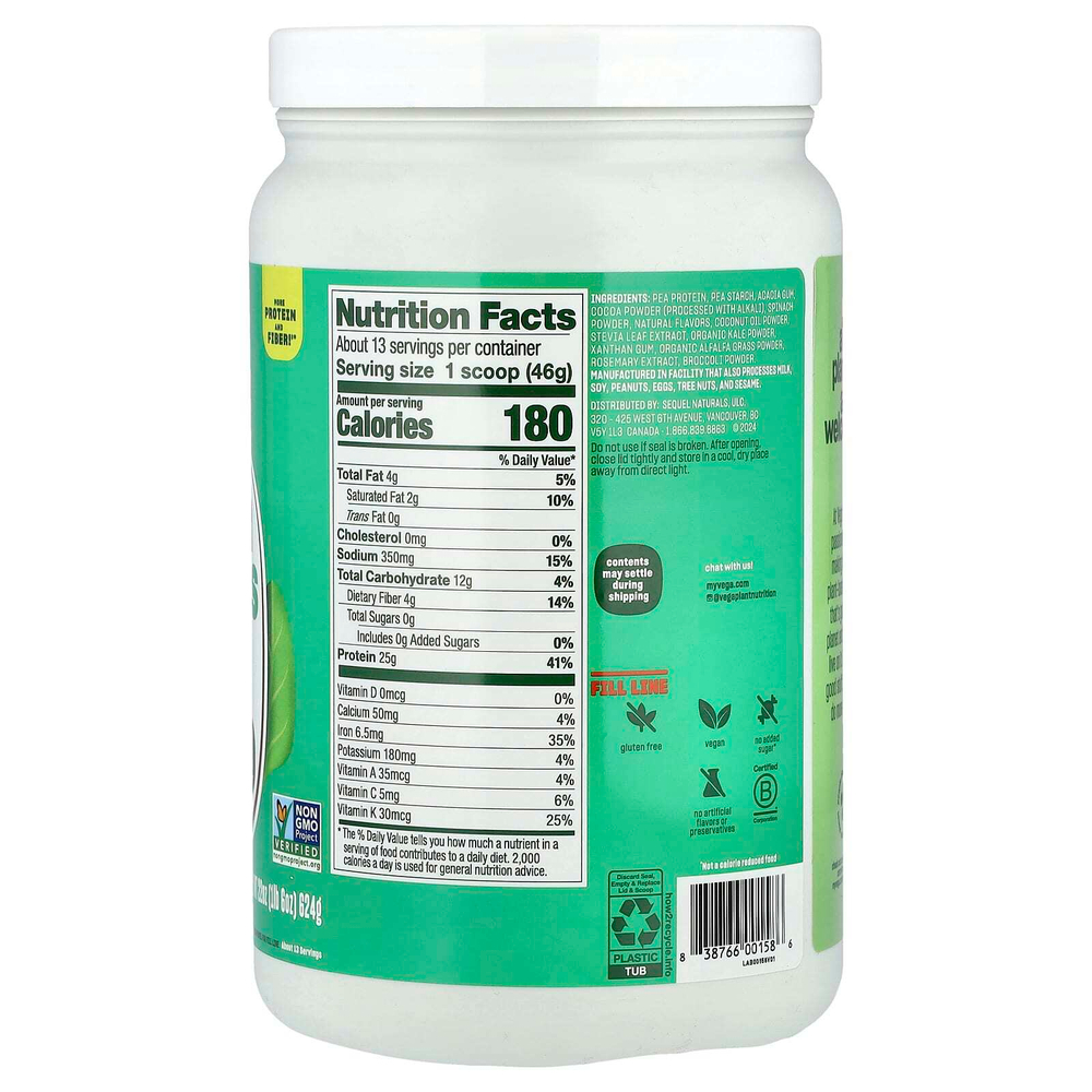 Vega, Original Protein + Greens, сливочный шоколад, 624 г (1 фунт 6 унций)