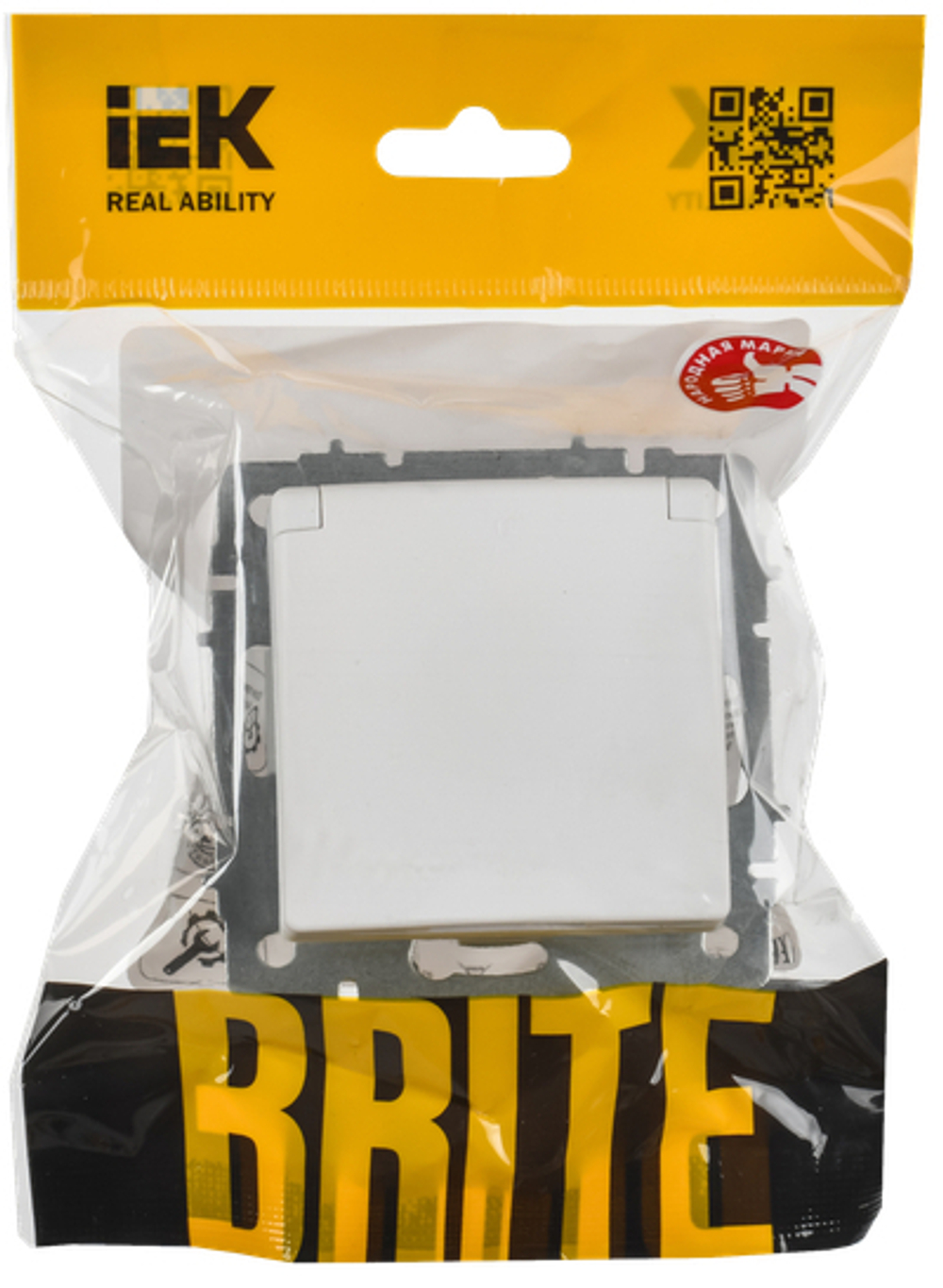 BRITE Розетка 1-местная с заземлением с защитными шторками и крышкой 16А IP20 РСбш10-3-БрАБ арктический белый IEK