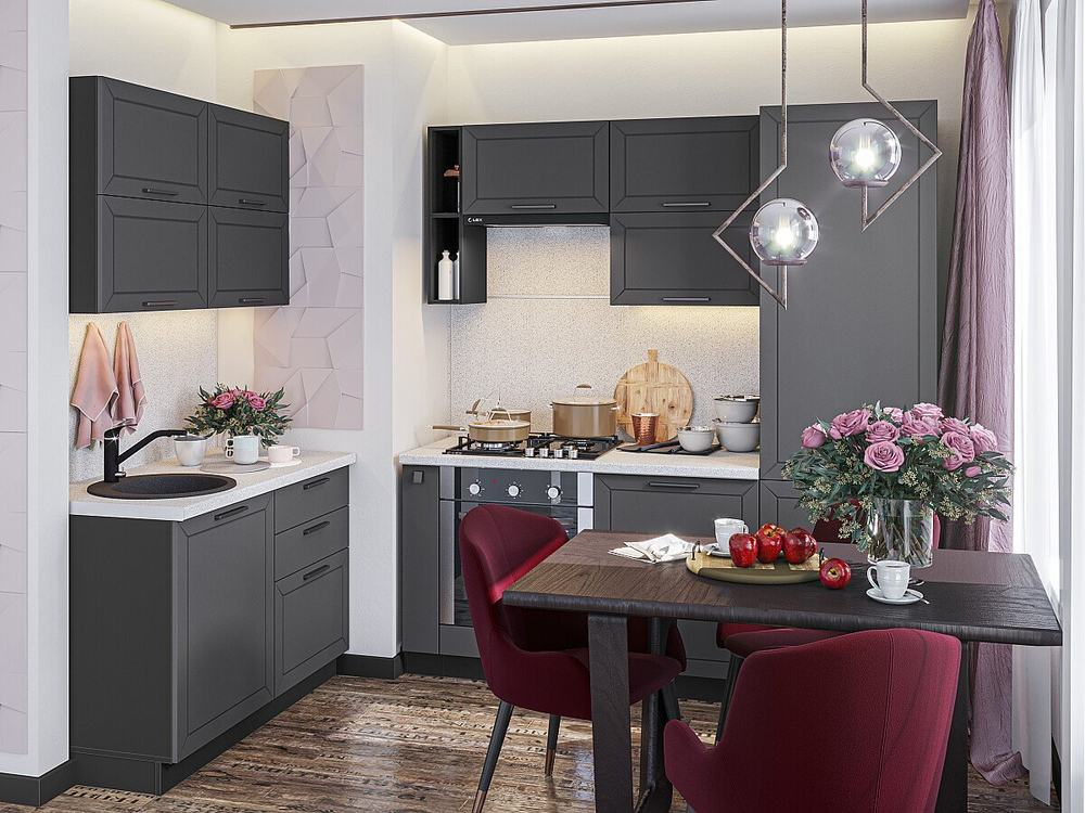 Угловая модульная кухня Глетчер-03 Маренго Силк - Graphite 2140*1200/2000*600