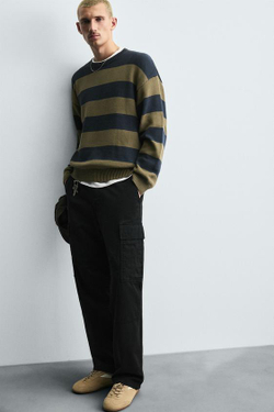 ZARA БРЮКИ-КАРГО STRAIGHT FIT, ЧЕРНЫЙ