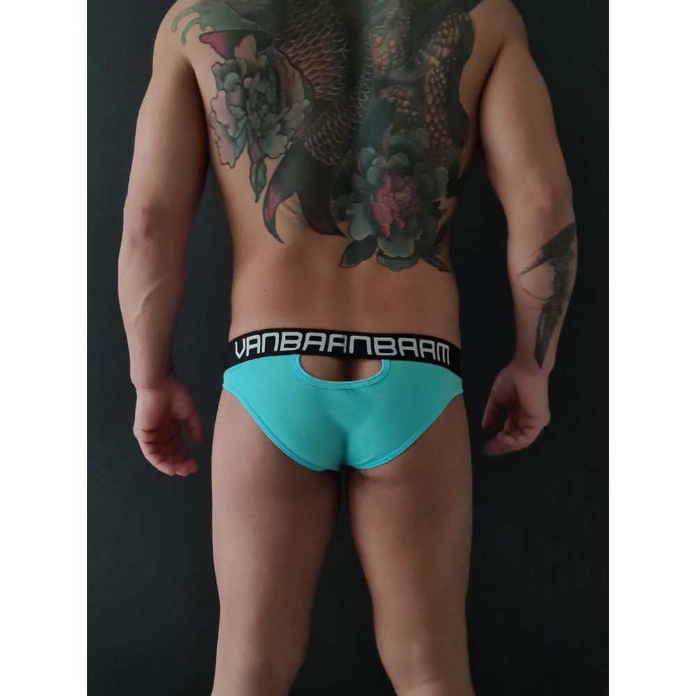 Мужские трусы слипы бирюзовые с вырезами Van Baam 48131