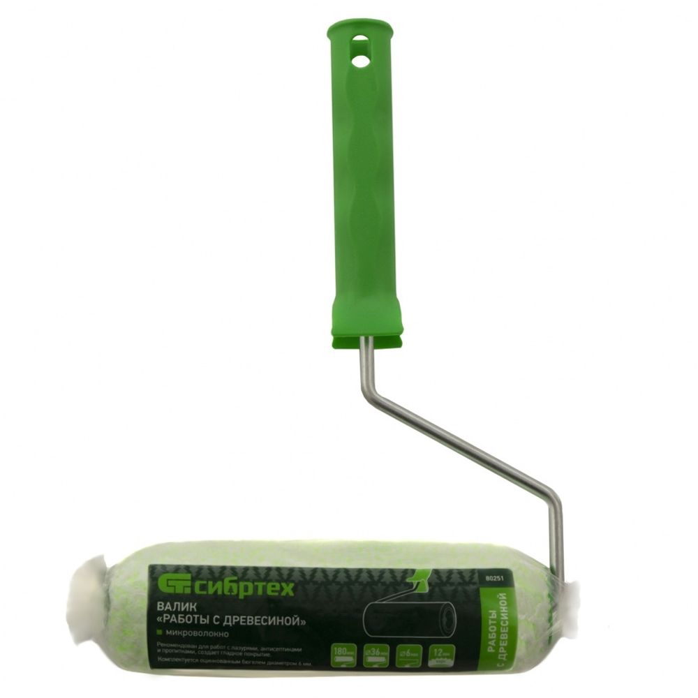 80251 Валик "Работы с древесиной", 180 мм, ворс 12 мм, D - 36 мм, D ручки - 6 мм, микроволокно Сибртех