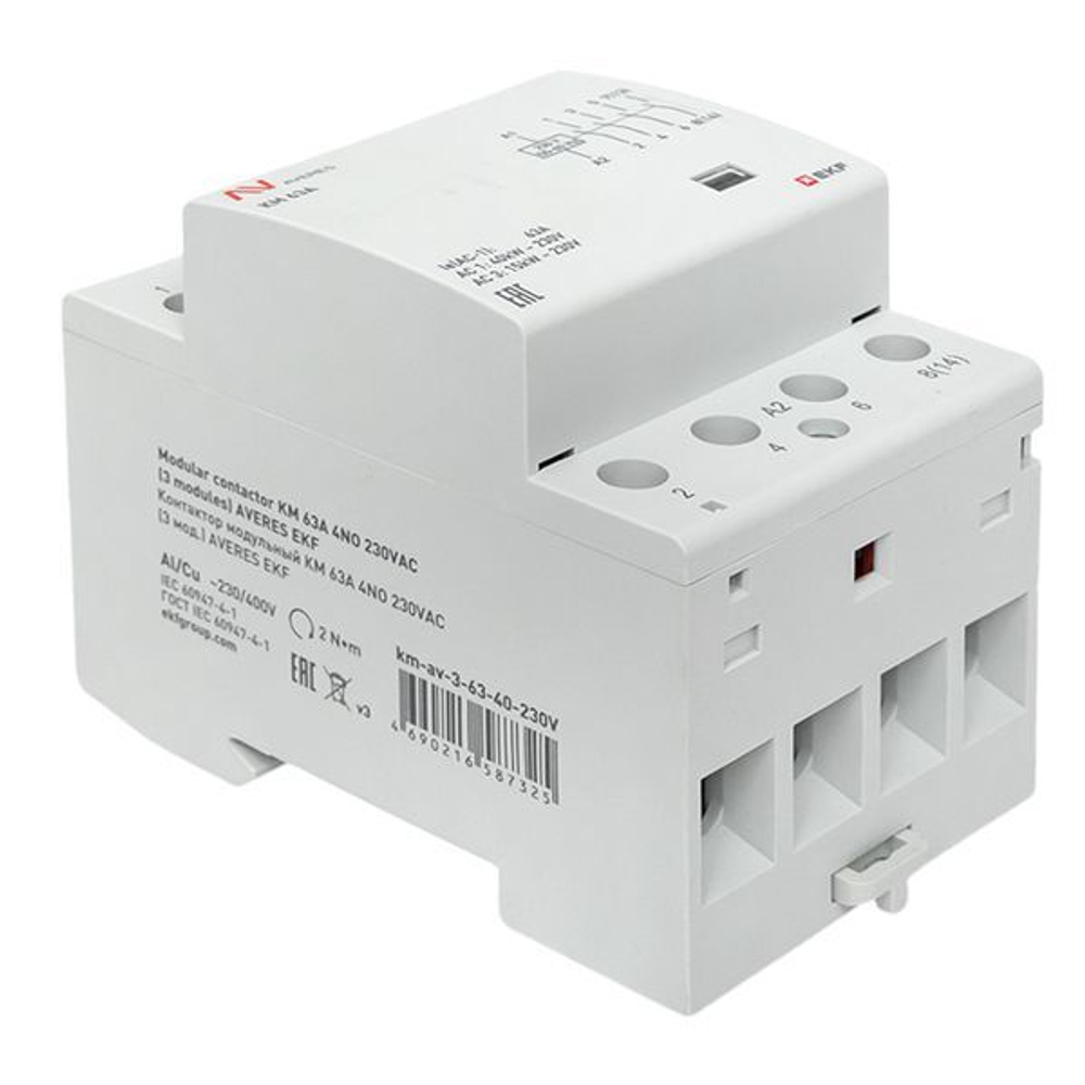 Контактор модульный EKF km-av-3-63-40-230V