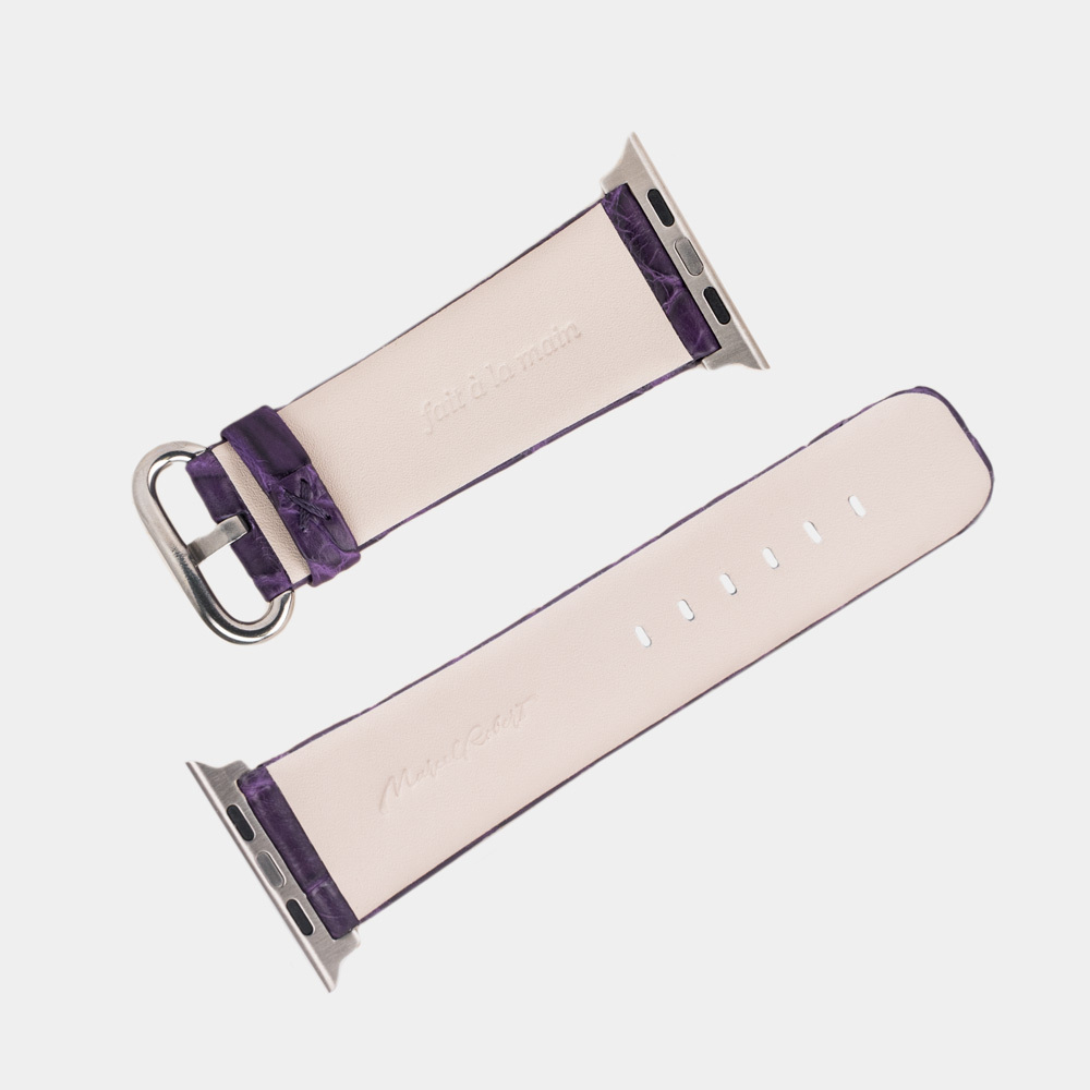 Ремешок для Apple Watch  44/45/46 mm из кожи крокодила, фиолетового цвета