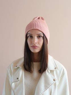 Шапка вязаная-резинка весенняя/осенняя хлопковая КЭП(Розовый персик)