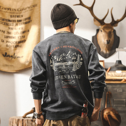 Мужской свитшот американского ретро стиля, круглый вырез, весна-осень, модный брендовый с принтом