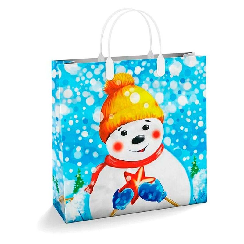 Сумка новогодняя Россия 30*30 см 150 мкм пласт. ручка Снежный друг  1 шт 40 шт/кор
