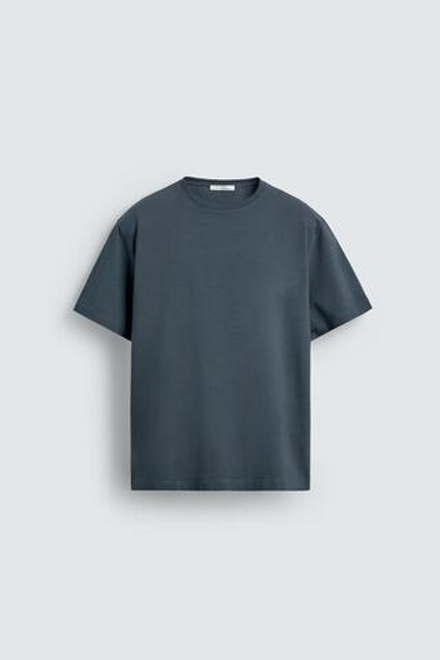 ZARA ФУТБОЛКА MEDIUM WEIGHT БАЗОВАЯ, СИНЕВАТЫЙ