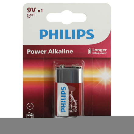 Батарейка Philips 6LR61P1B/51 крона алкалиновая 9V 1 шт. 6LR61/9V-1BL Power (1/12/24/6240)