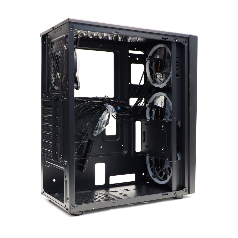 Корпус TESLA TSL-100, Без БП, ATX, RGB, чёрный, 4xRGB FAN, 2xUSB2, 1xUSB3, бок: закалённое стекло (TSL-100-4FB-RGB)