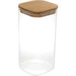 Банка для продуктов стеклянная 1200мл «Хай-Тек» с бамбуковой крышкой, квадратная 10*20см