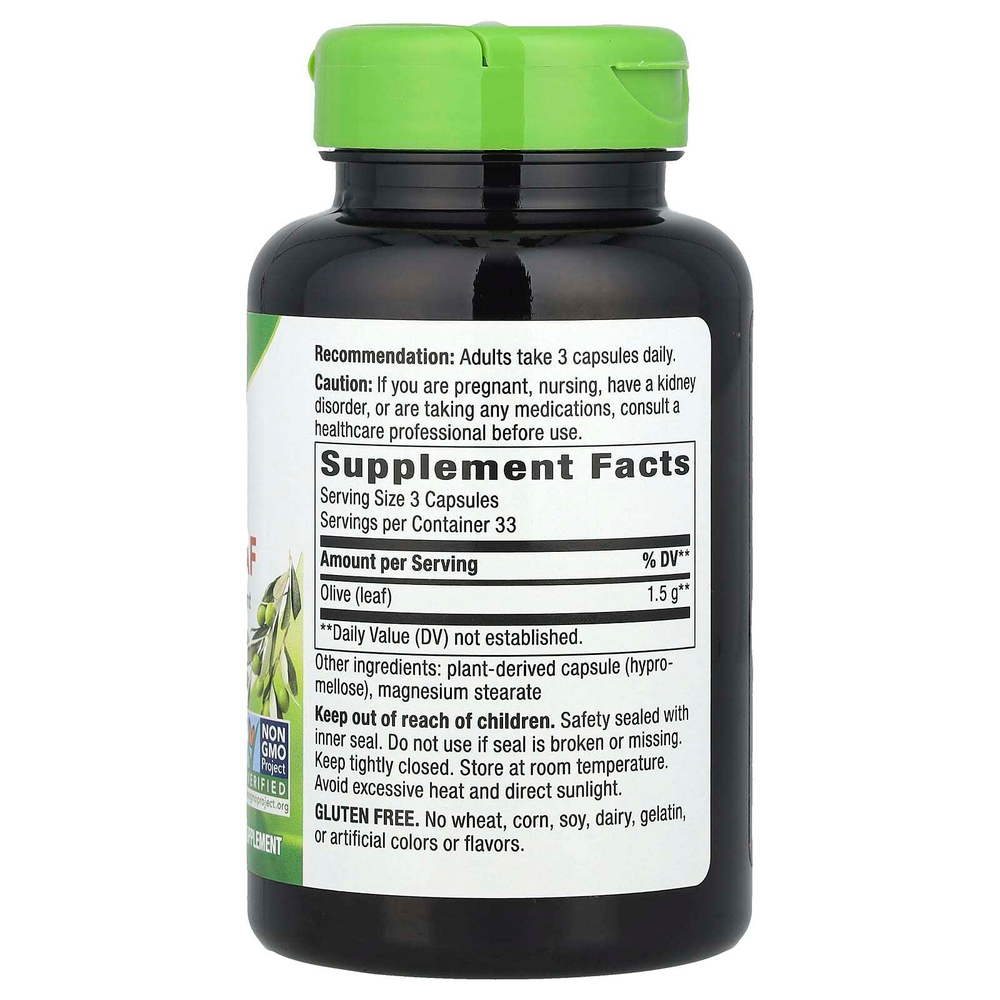 Nature's Way, лист оливы, 100 веганских капсул (500 мг в 1 капсуле)