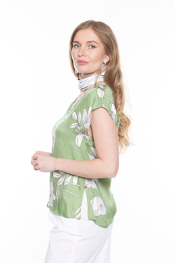 БЛУЗКА ИЗ ТВИЛА С ЦВЕТОЧНЫМ УЗОРОМ