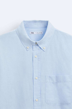ZARA РУБАШКА ИЗ СМЕСОВОГО ЛЬНА, НЕБЕСНО-ГОЛУБОЙ