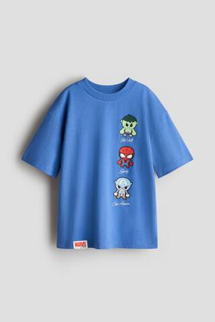 H&M Футболка оверсайз с принтом, синий