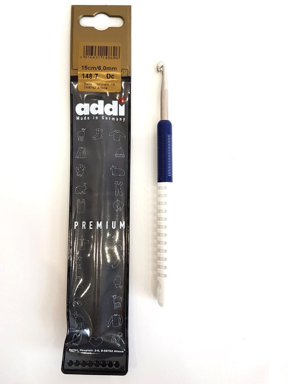 Крючок, вязальный с пластиковой ручкой addiColour, №6, 15 см