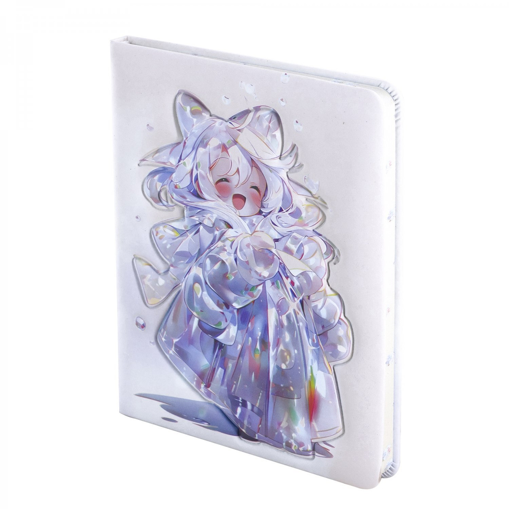 Записная книжка 11,0 см * 18,0 см , 7БЦ, Alingar, ПВХ, конгрев 3D, поролон, 96л., линия, ляссе, цветной срез, "Радужная девочка", белый