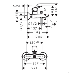 Смеситель для ванны Hansgrohe Logis 71400000 схема