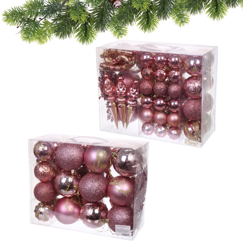 Набор ёлочных украшений «Wish» 6 см + 4 см (50 предмета), Розовое золото
