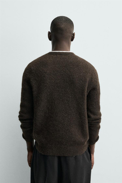 ZARA ФАКТУРНЫЙ СВИТЕР С ШЕРСТЬЮ, ШОКОЛАДНЫЙ