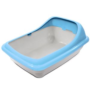 Туалет для кошек прямоугольный с ассиметричным бортом "Волна", серый/голубой, 455*350*200мм
