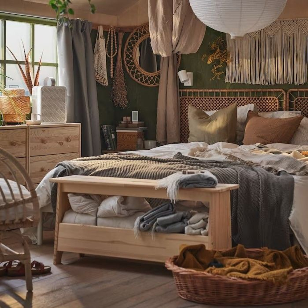 Скамья из сосны Пэрйохан с местом для хранения, 100х28х45 см, обувница для прихожей в натуральной отделке