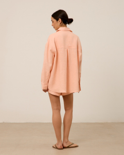 Рубашка 07, из 100% льна, персиковая