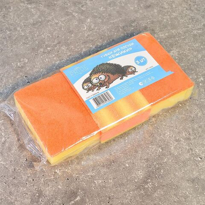 Губка для посуды 3шт 10*6,5*3см "Ежики"