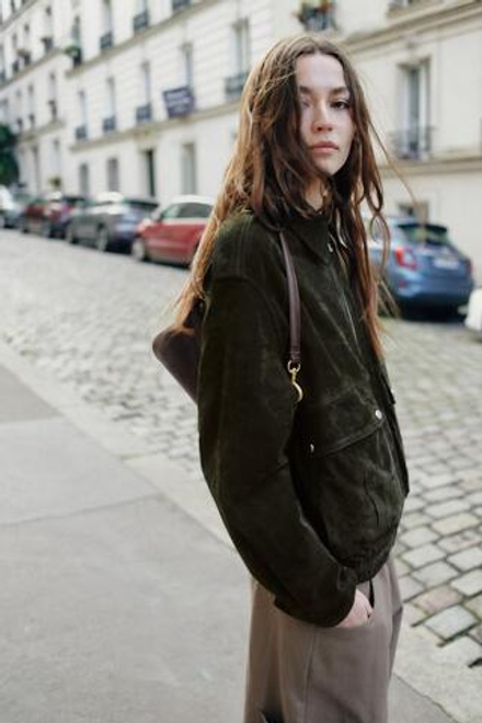 ZARA КУРТКА ИЗ 100% НАТУРАЛЬНОЙ ЗАМШИ, ХАКИ