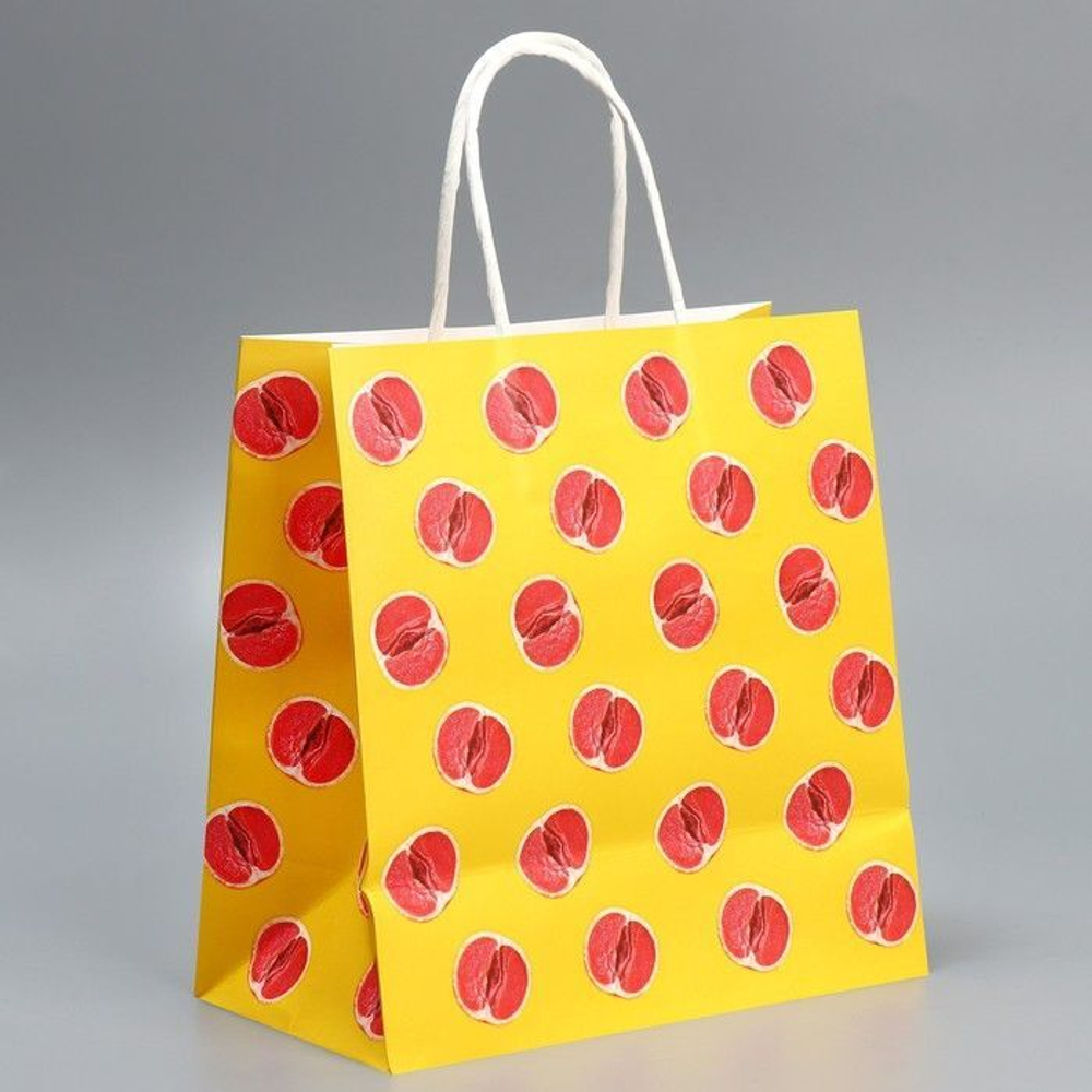 Подарочный крафтовый пакет «Сладость» - 22×22×11 см. (Цвет: желтый)