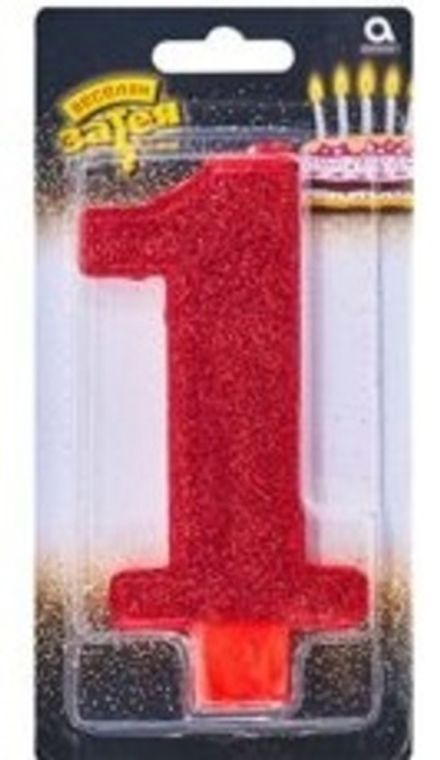 Свечи-цифры "Красный глиттер" 13 см (от 0 до 9)
