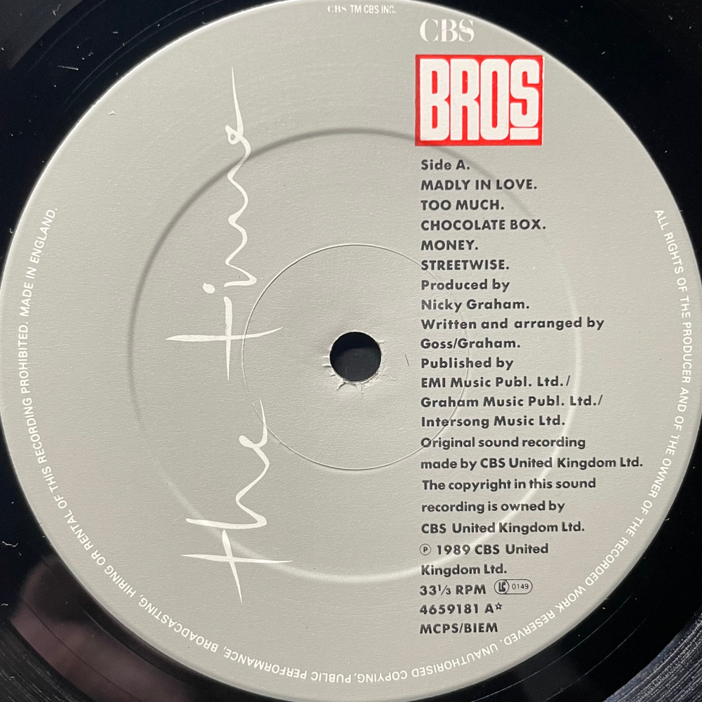 Bros ‎– The Time (Англия 1989г.)