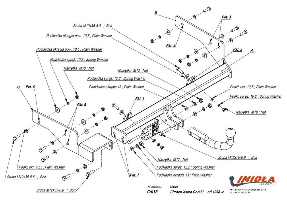 Фаркоп IMIOLA C.015 для Citroen Xsara универсал 1998-2005(паспорт и сертификат в комплекте)(без электрики)