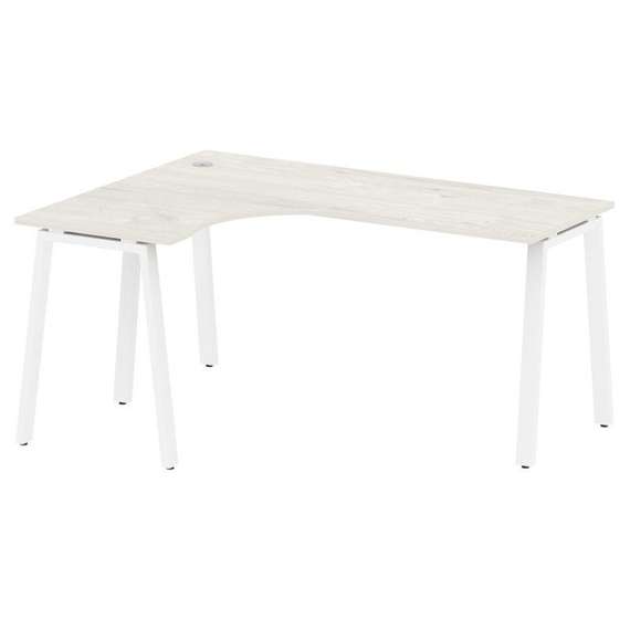 Metal System Стол криволинейный левый на А-образном м/к БА.СА-4 (L) Дуб Наварра/Металл Белый 1600*12