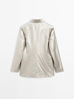 Massimo Dutti Блейзер из смесового льна - Studio, серебряный