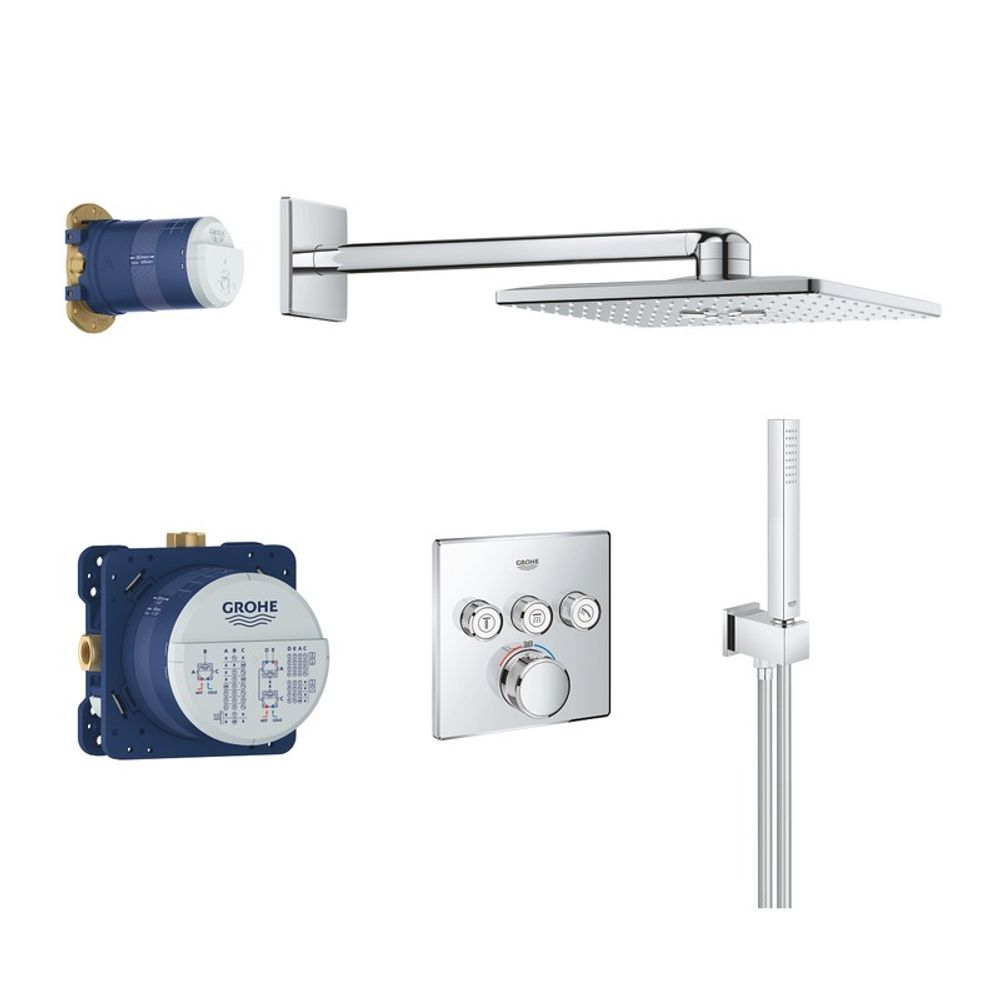 Душевая система с встроенным термостатом GROHE RainShower Smartactive Cube 34706000