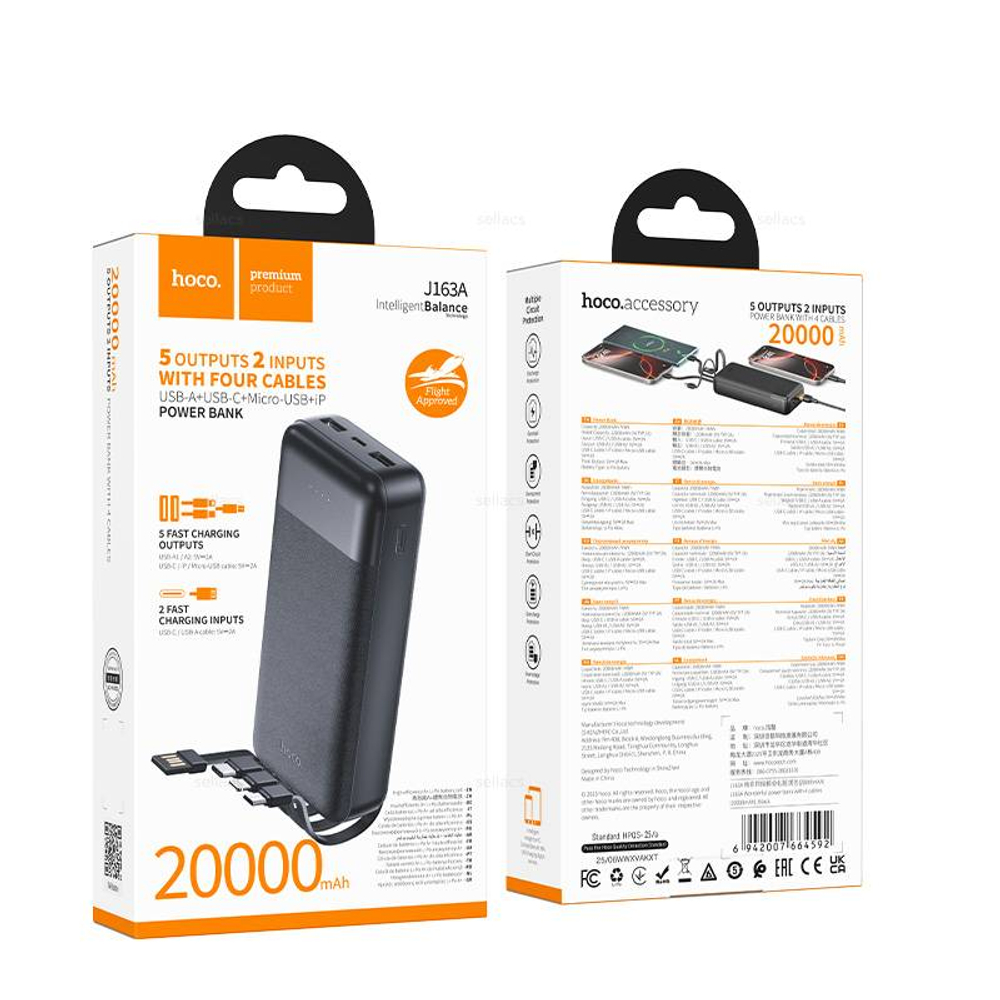 Hoco J163A Wonderful портативный аккумулятор с 4 кабелями (20000mAh)