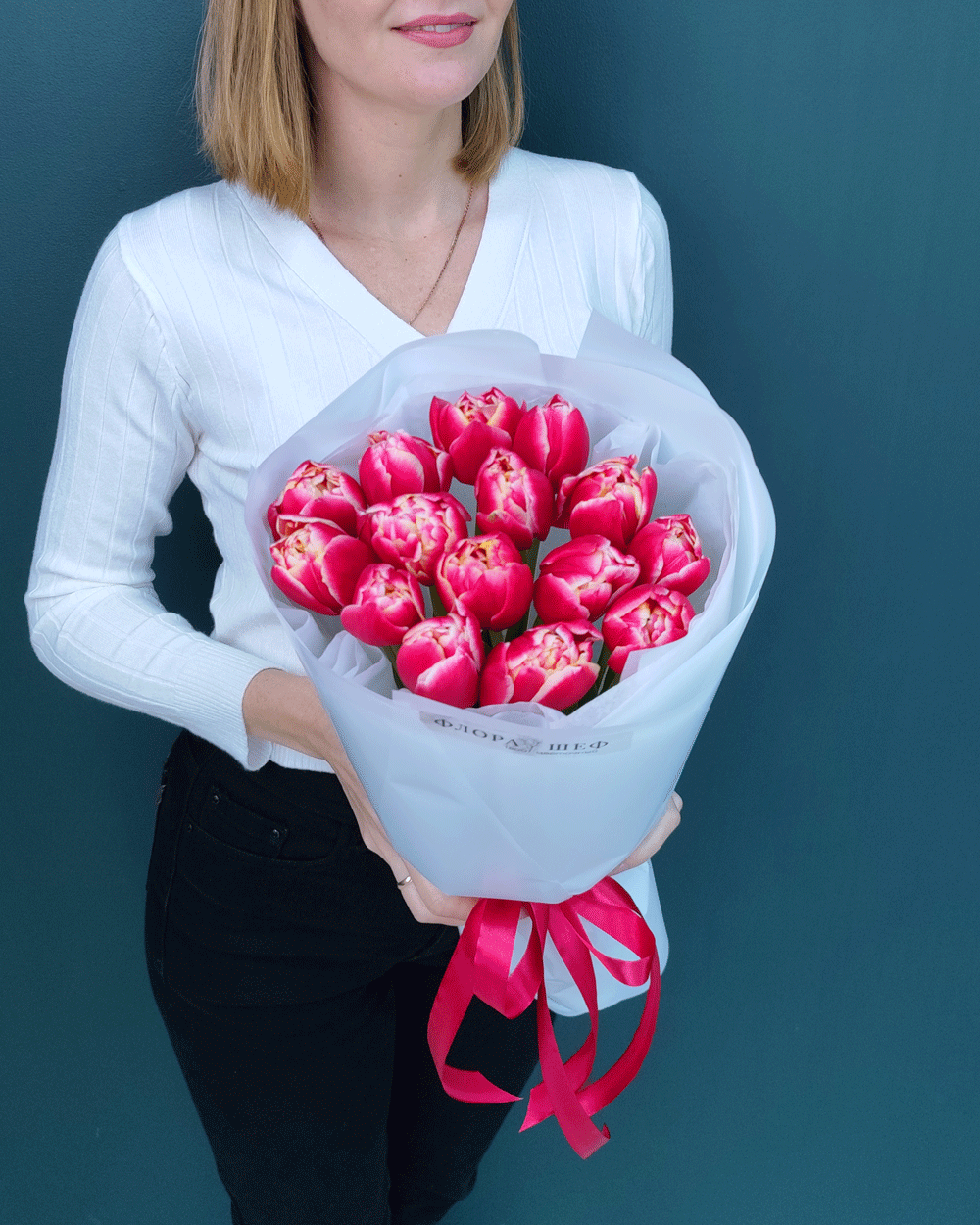 Букет пионовидные тюльпаны Колумбус,15шт(00462)