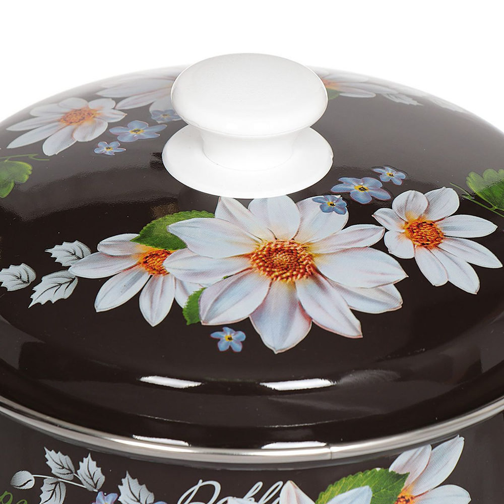 Набор эмалированной посуды 6 пр, кастрюли 2,3,4 л, Керчь, Белые георгины-1