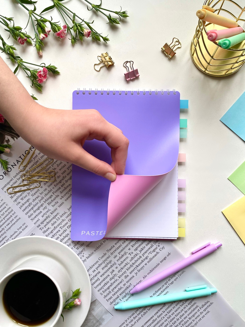 НОВИНКА! Блокнот А5 60 л. Pastel Collection Purple/Pink, с обложкой из двухстроннего двухцветного пластика, на металлическом гребне