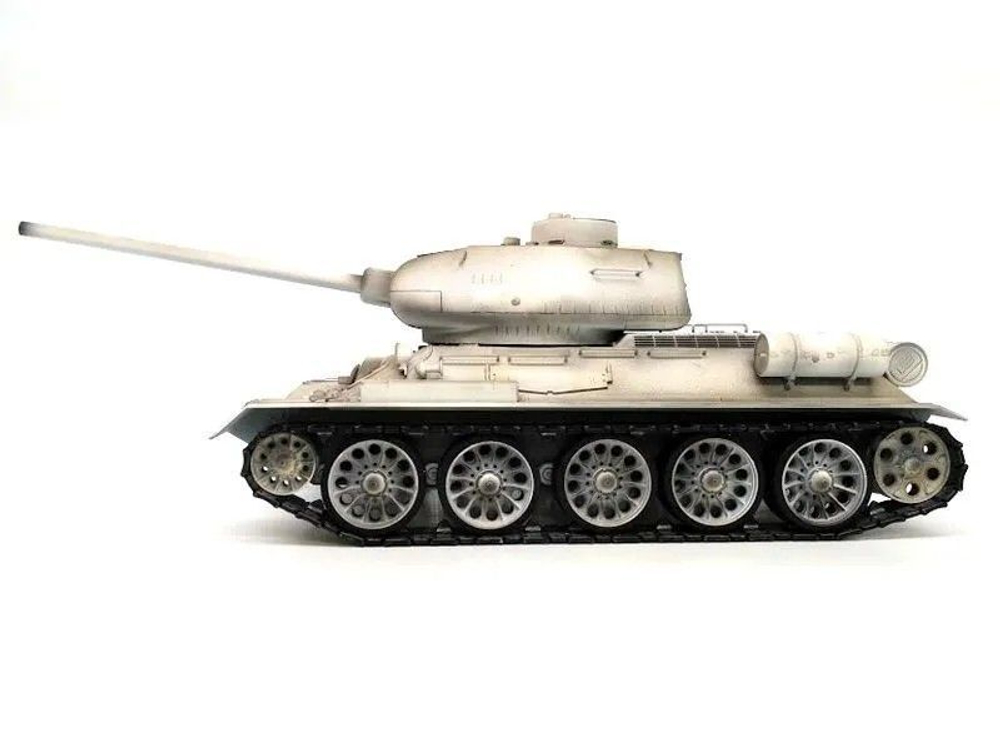 Радиоуправляемый танк Taigen T34-85 V3 2.4G с пневматической пушкой, зимний камуфляж, дымовые эффекты и высокая детализация