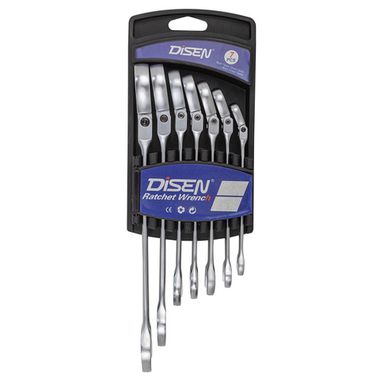 Набор ключей трещоточных с шарниром 7пр.(8,10,12,13,14,17,19мм),в пластиковом держателе DISEN DSD1509F