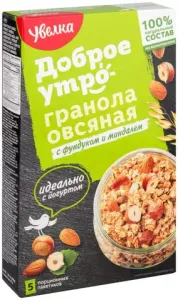 Увелка Гранола овсяная с фундуком и миндалем 5 пакетиков по 40 г