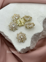 Пуговицы стразы (горный хрусталь) цветочек в золоте