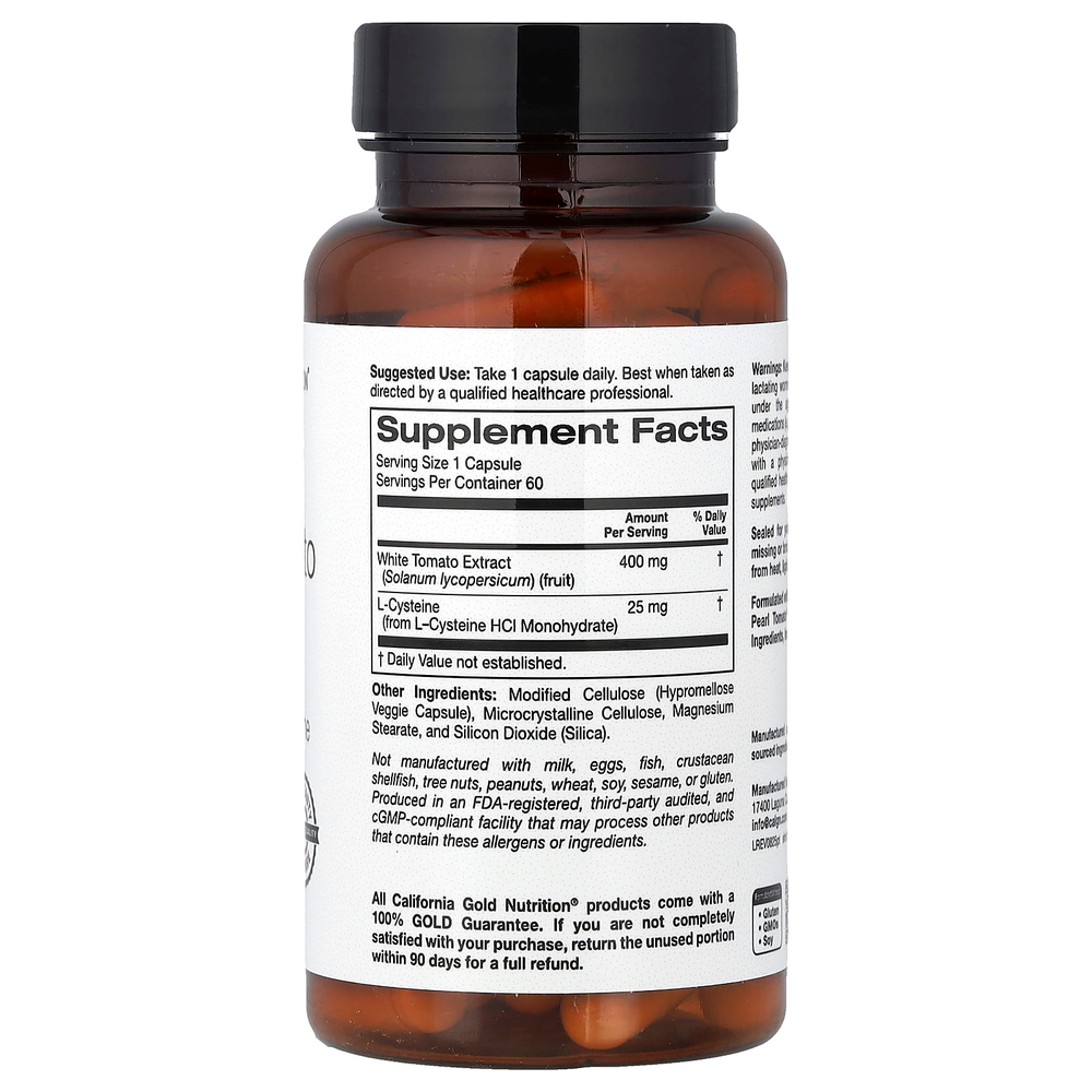 California Gold Nutrition, экстракт белых томатов, 60 растительных капсул