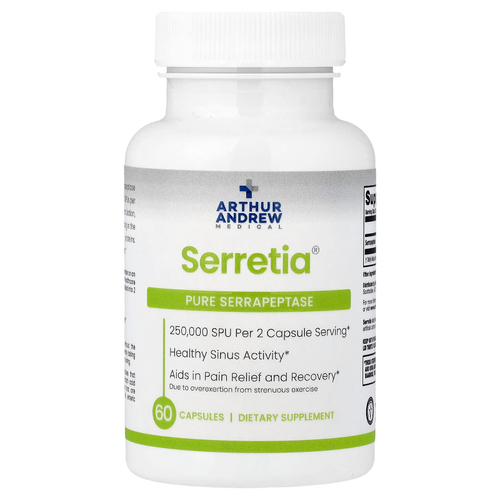 Arthur Andrew Medical, Serretia®, чистая серрапептаза, 60 капсул (125 000 SPU в 1 капсуле)
